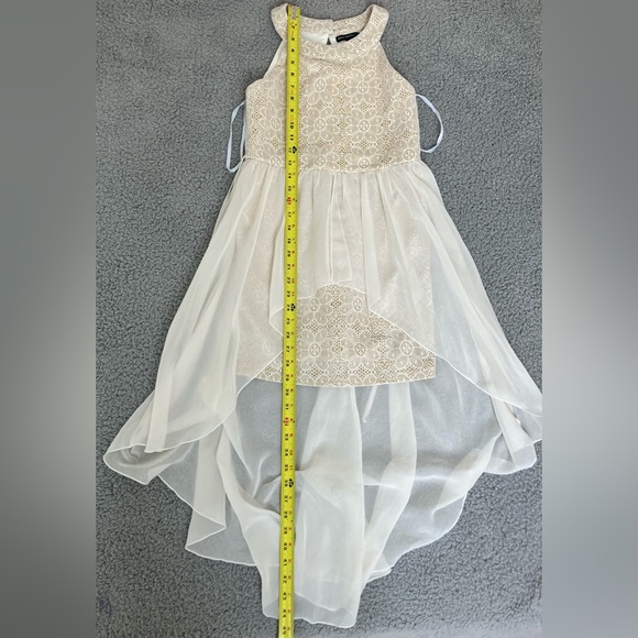 Sequin Hearts Girls Sparkly Gold & Cream Satin Color High Low Dress Size 14 - Picture 9 of 11